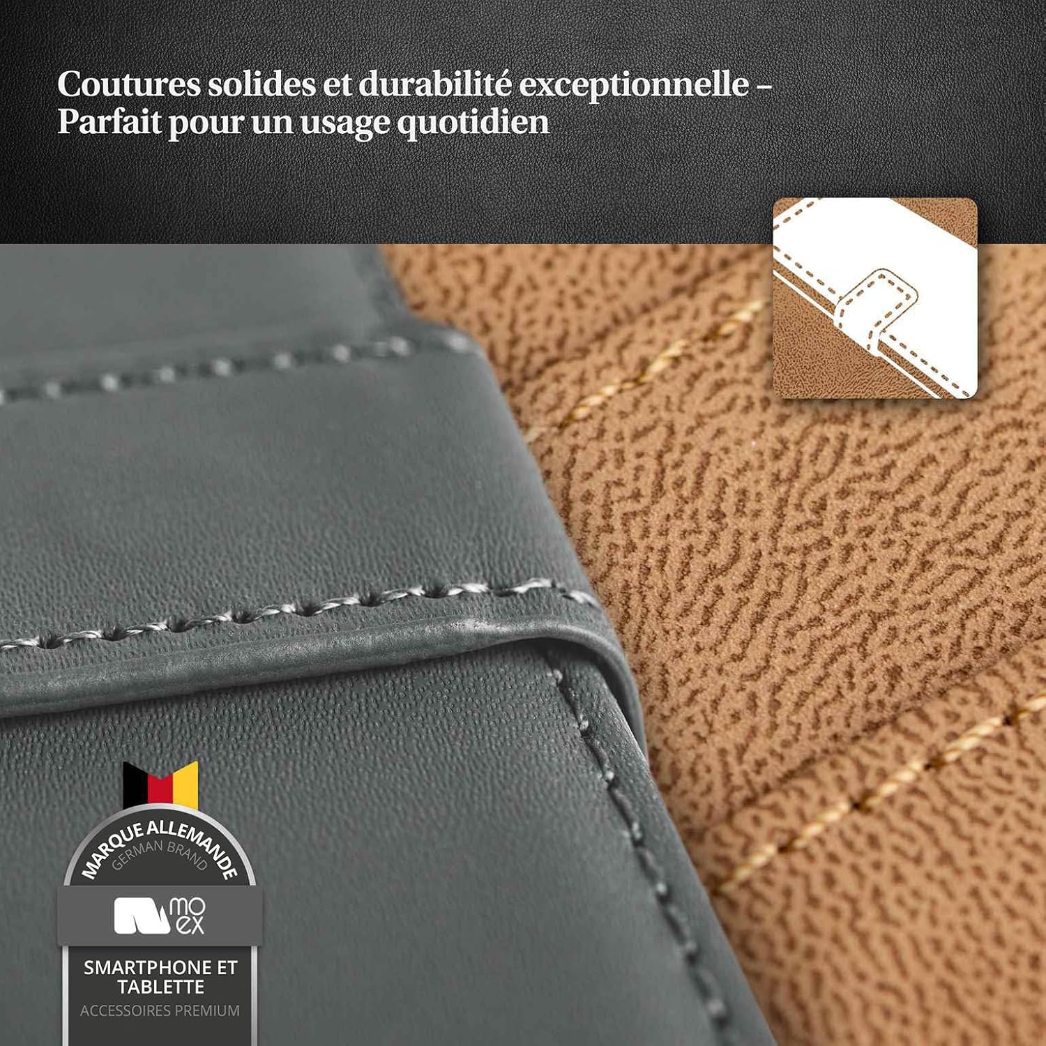 Thumbnail 4 de moex Étui à Rabat pour Samsung Galaxy A5 (2015) – portefeuille et protection à 360°, Gris Anthracite