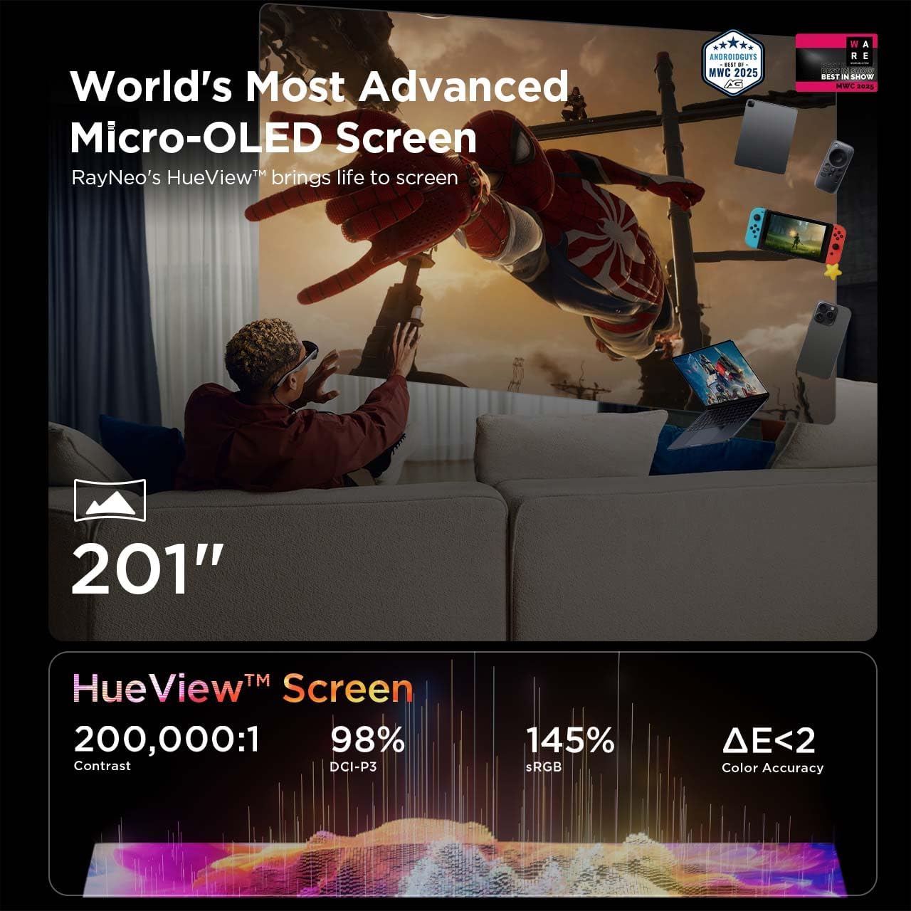 Detalle de RayNeo Air 3s AR/XR Glasses with 201" HueView Display and 120Hz Ultra-Responsive Visuals