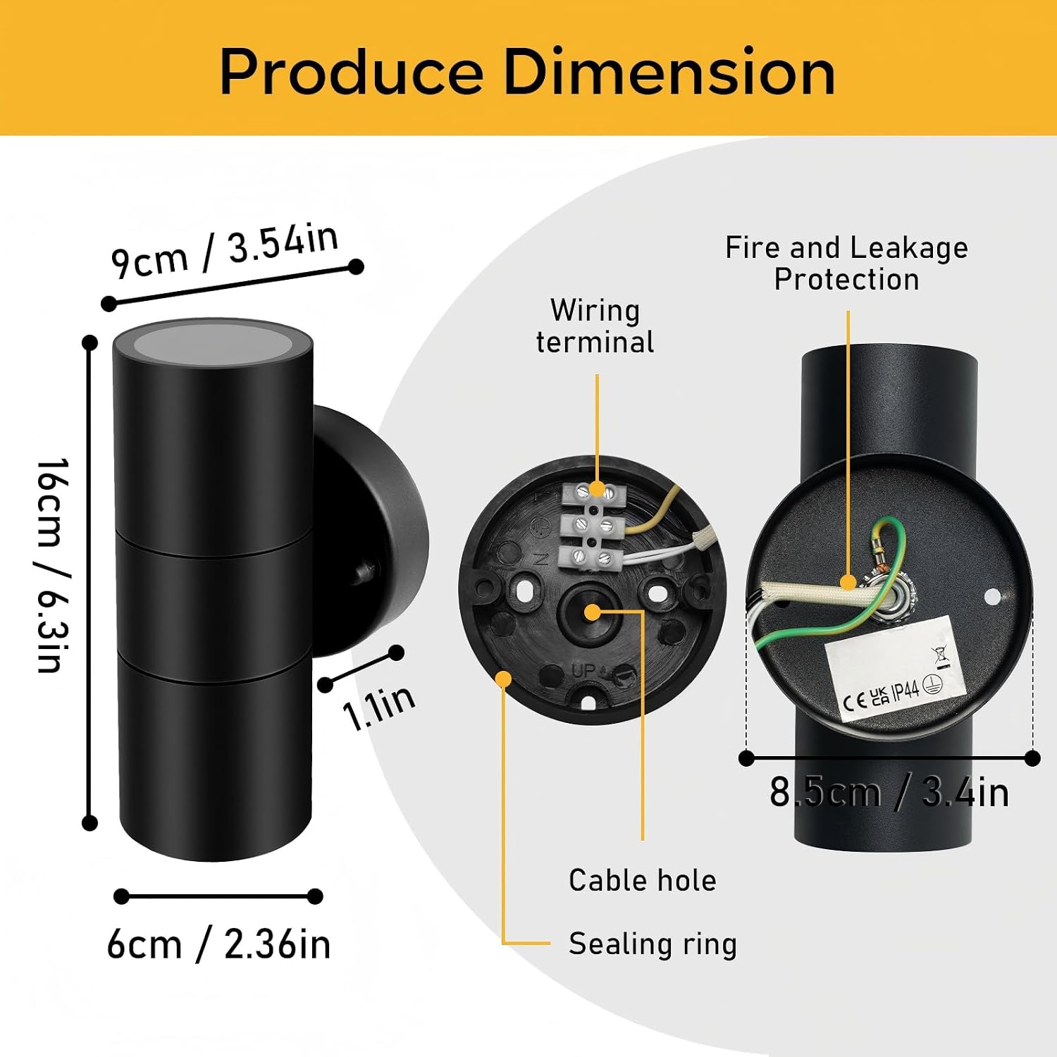 Detalle 2 de Kerry Outdoor Wall Lights up & down mains powered, black stainless steel IP44 (2 pack)