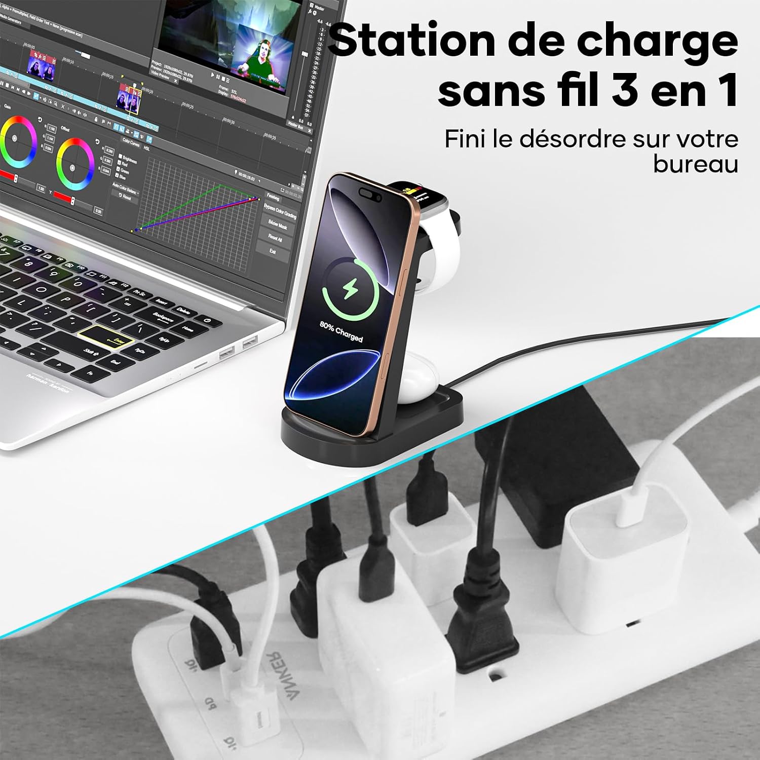 Thumbnail 6 de Station de charge 3-en-1 sans fil 18W pour iPhone, Apple Watch, AirPods