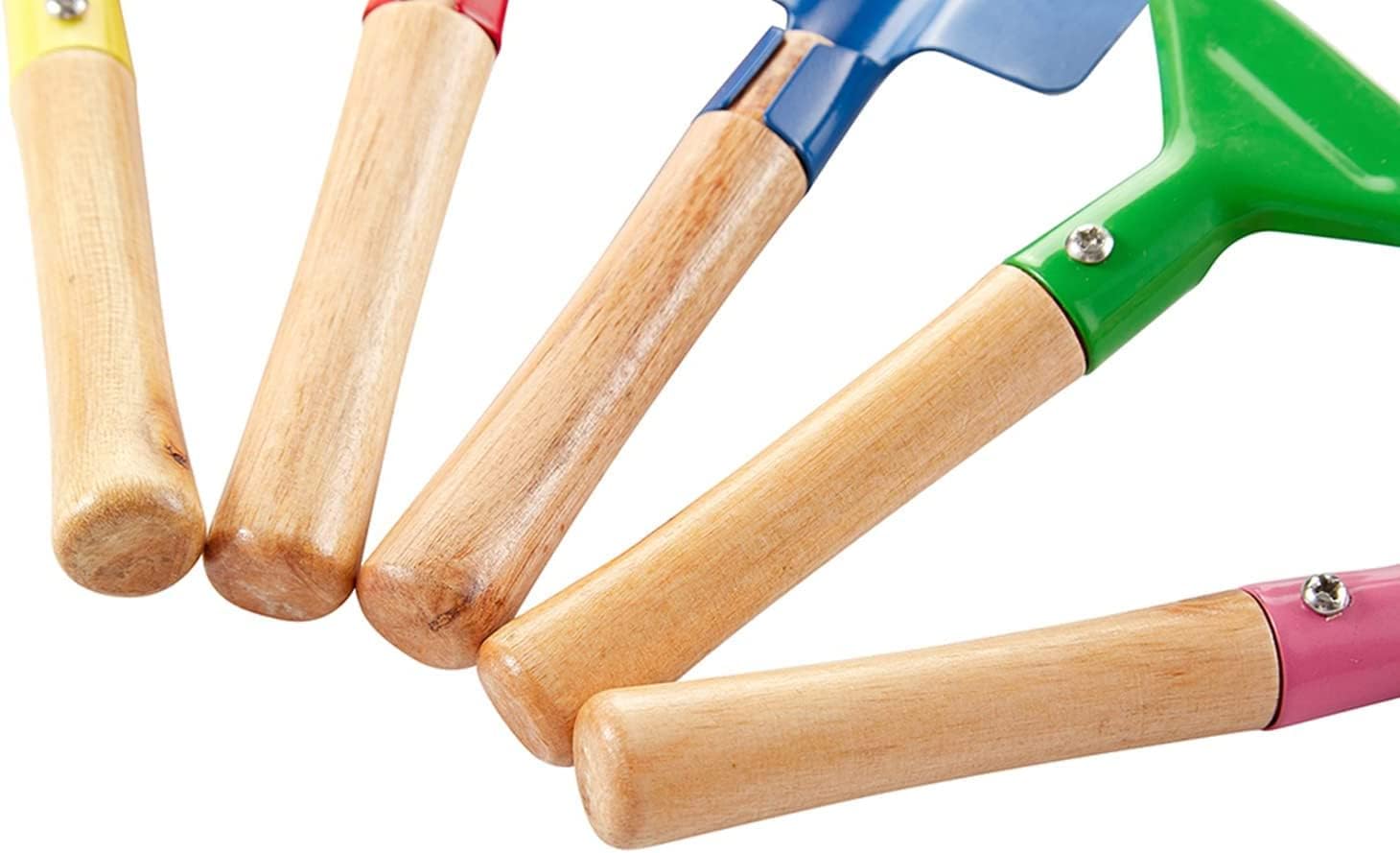 Detalle de Aptoper Kids Gardening Tools Set: 8" Beach Sandbox 5-Piece Metal Tools with Wooden Handles