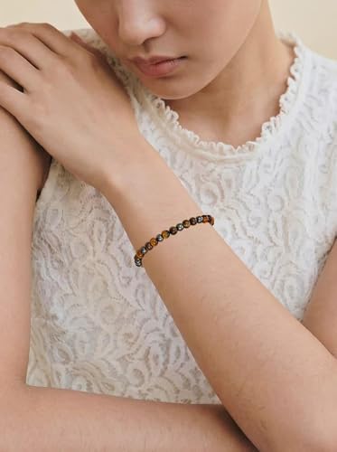 Detalle de Esrael Armband aus Schwarzer Turmalin, Tigerauge und Hämatit – Stretch‑Armband für Damen