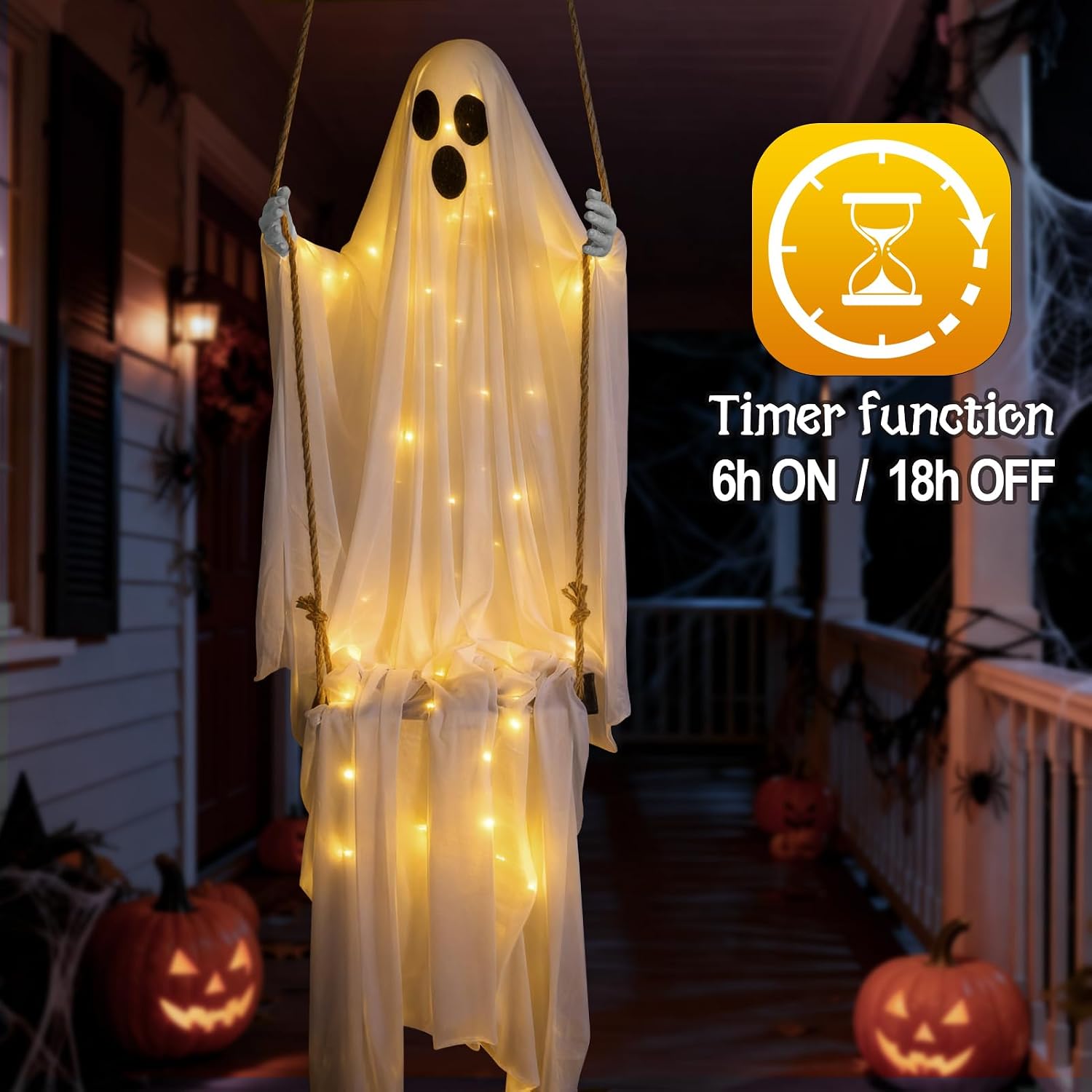 Detalle de TAINAT 4.8 ft Hanging Swing Ghost Halloween Decoration with 8 Light Modes