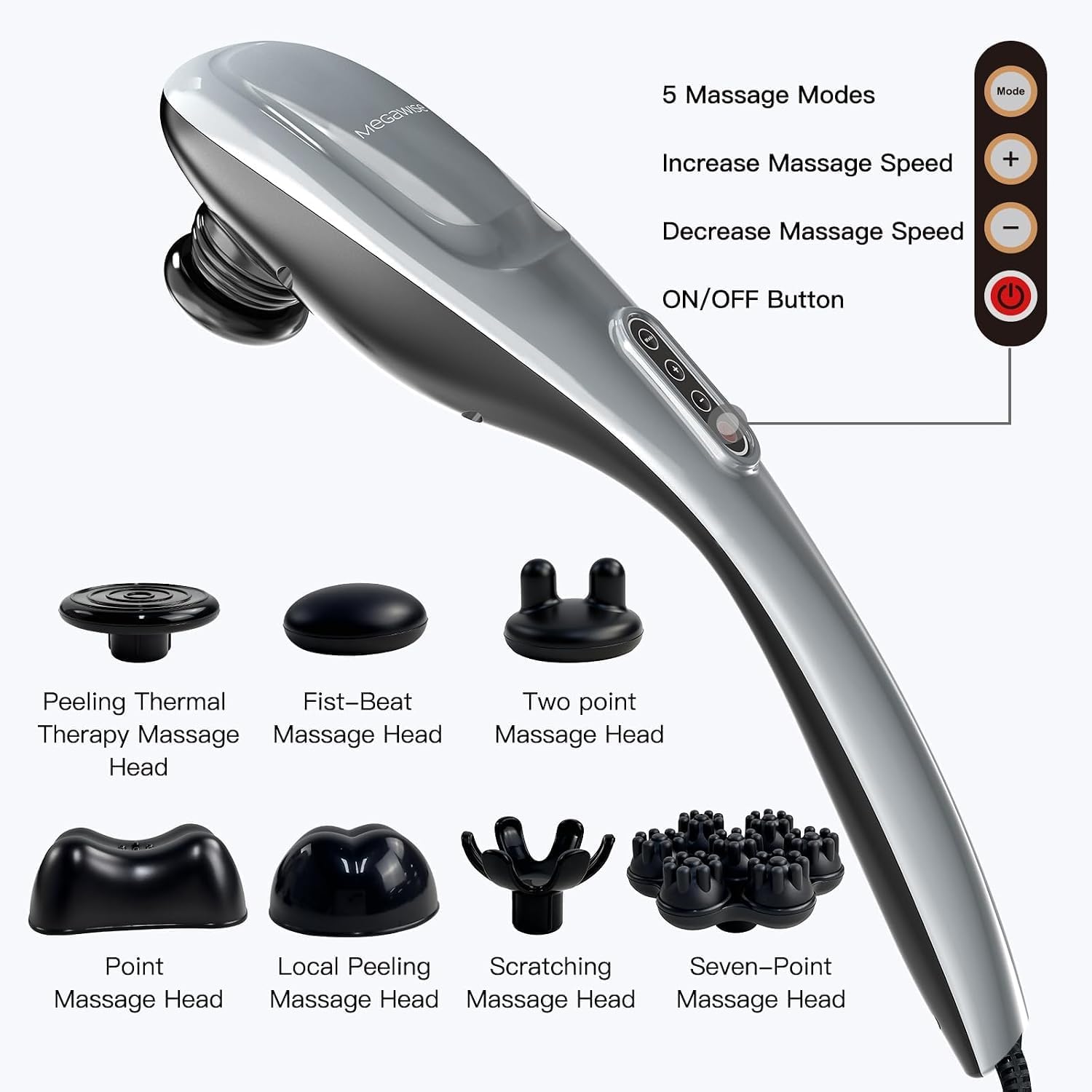 Detalle 2 de MEGAWISE Handheld Massager Silver Grey