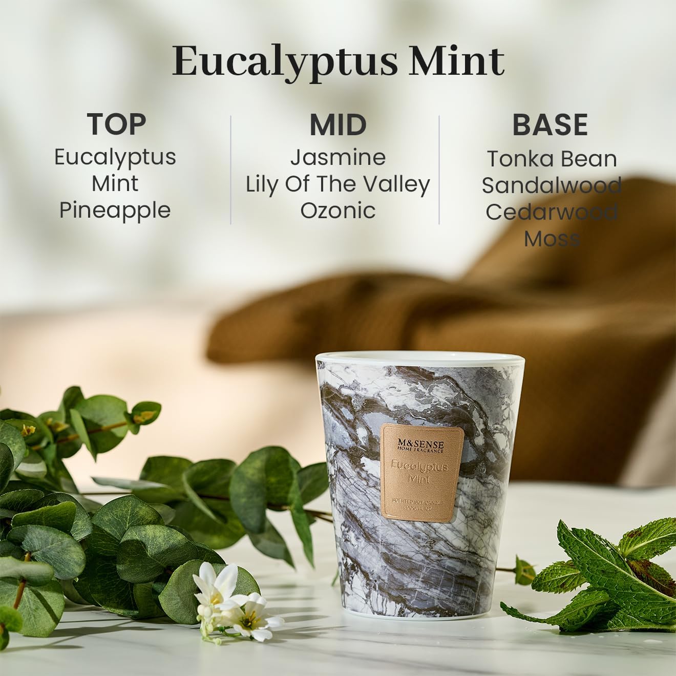 Detalle de M&SENSE MSSHUS01202M geurkaars, sojawas, eucalyptus-munt, 400 g