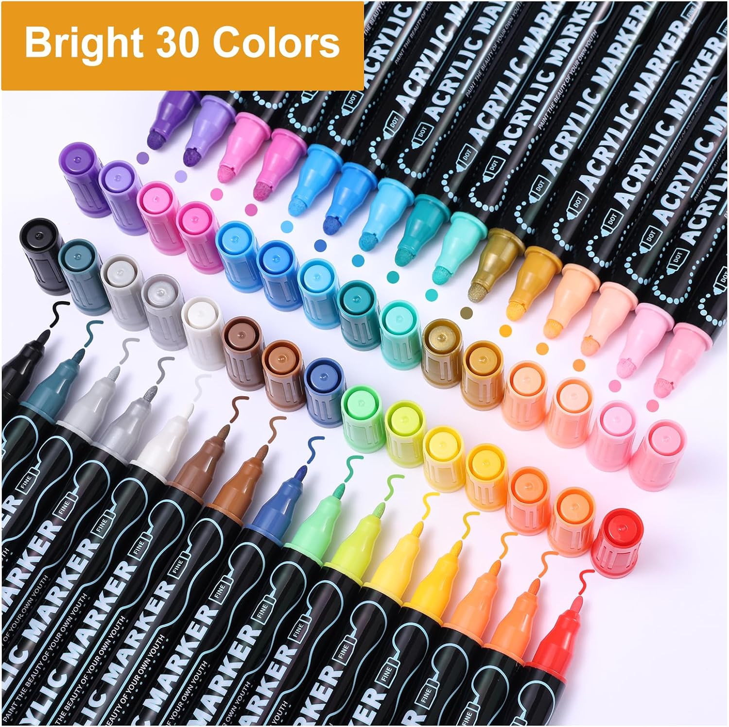 Thumbnail 6 de Nauets 30 Colors Precision Dual Tip Acrylic Paint Markers Pens – Dot & Fine