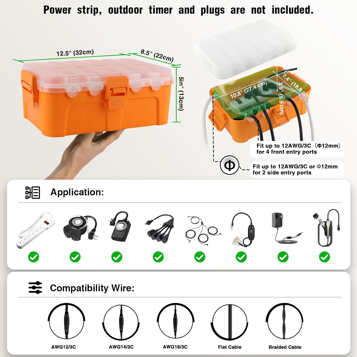 Detalle de Flemoon 7003 IP54 Outdoor Electrical Box with Clear Lid and 6 Cable Ports