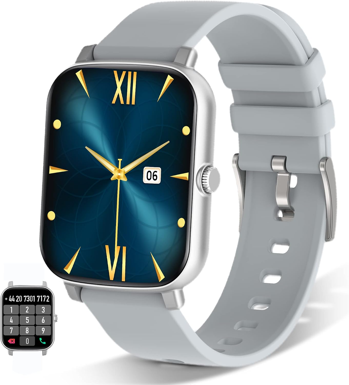 Detalle de FirYawee 1.7-inch touchscreen smart watch with call support, SpO2, heart rate and IP68 (silver)