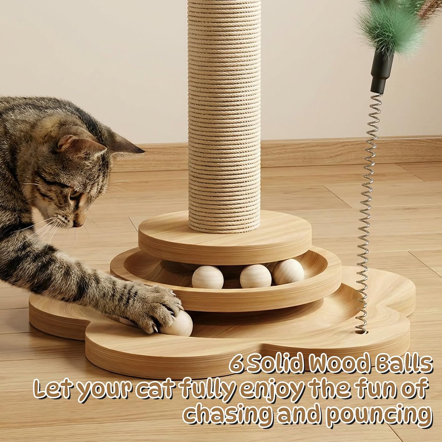 Thumbnail 6 de Cat Scratching Post 46cm with 6 Wood Balls