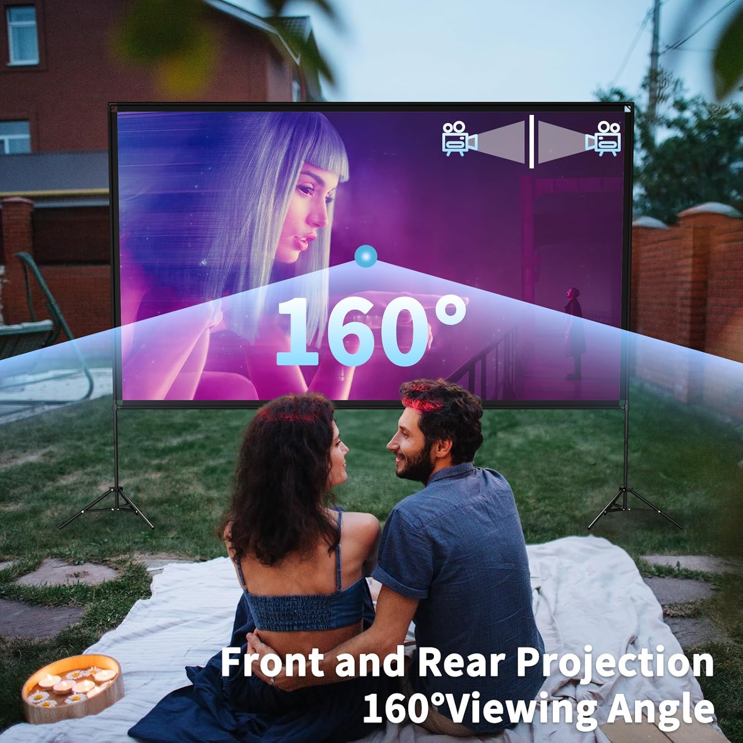 Thumbnail 1 de VISULAPEX 100-Inch Projector Screen with Stand (16:9, 4K HD) — Portable Foldable Movie Screen for Indoor/Outdoor