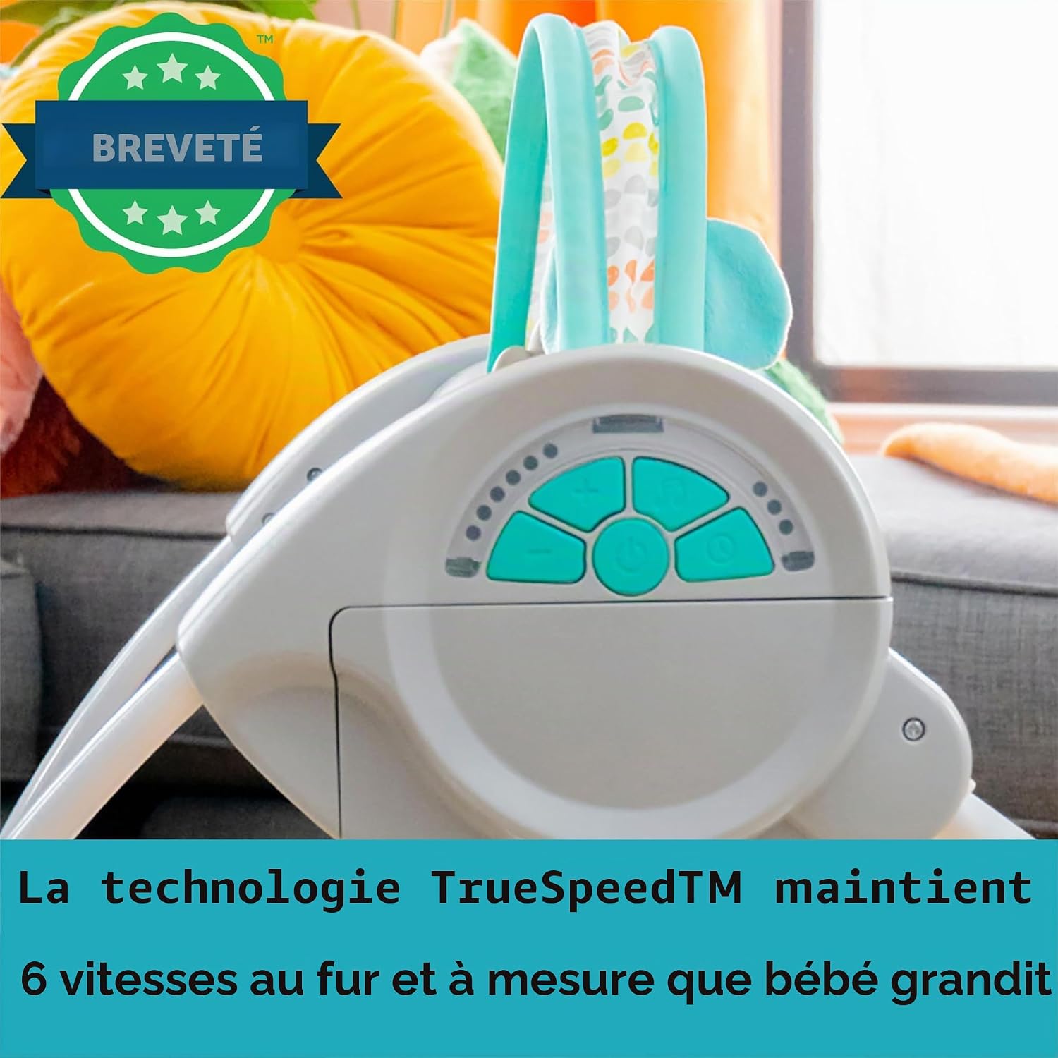 Detalle 2 de Bright Starts Balancelle Compacte Whimsical Wild — balancement 6 vitesses avec arche amovible et deux jouets