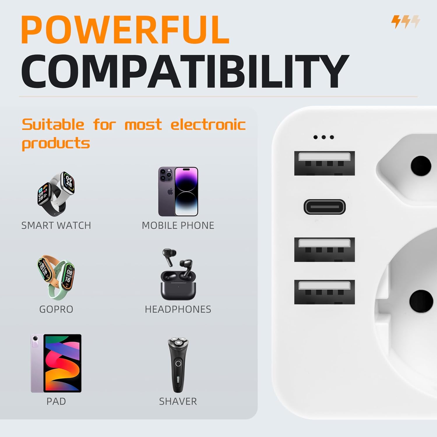 Thumbnail 3 de Adattatore Presa Americana 6-in-1 (Tipo B) con 3 USB e 2 Porte CA per USA, Messico, Canada, Colombia, Thailandia e altro