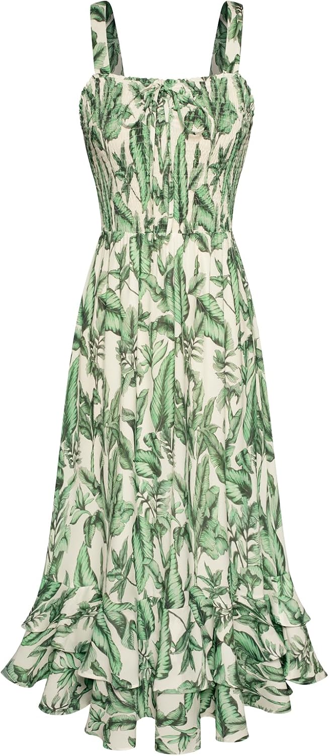 Detalle de GRACE KARIN Damen langes Blumenkleid Ärmellos Spaghettiträger – Maxikleid für Strand, Freizeit & Urlaub
