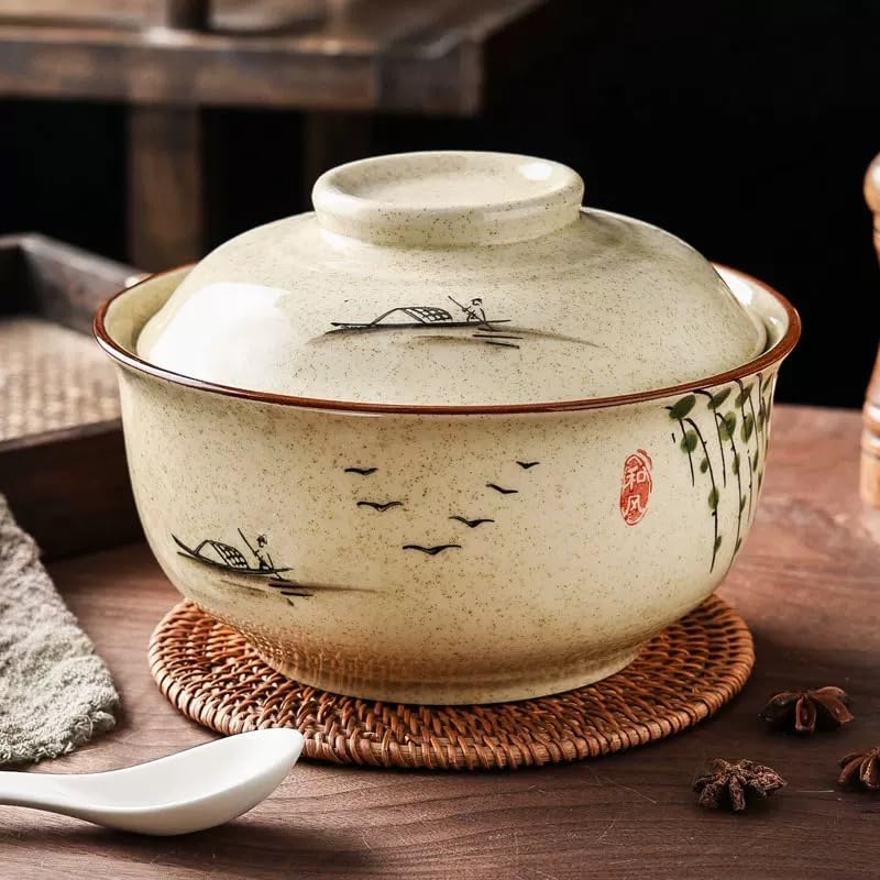 Detalle 2 de TuYines 024F – ceramiczna miska do ramenu 800 ml z pokrywką i japońskim wzorem