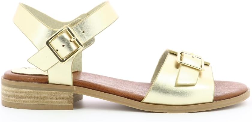 Detalle de Kickers Bucidi Sandalen/Damen Camel – Leder Obermaterial, Futter aus Leder, flacher Absatz, mittelweite