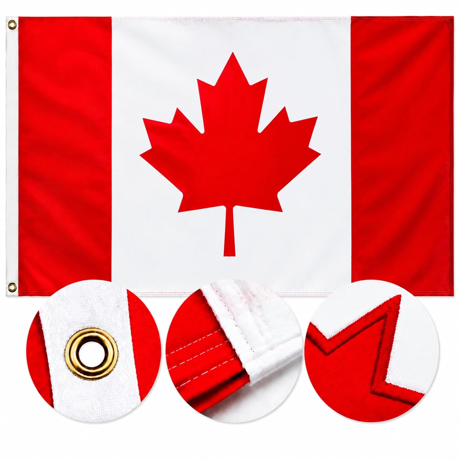 Detalle de Aquaivis 3×5 Canadian Flag, 220D Oxford Nylon with Embroidered Maple Leaf