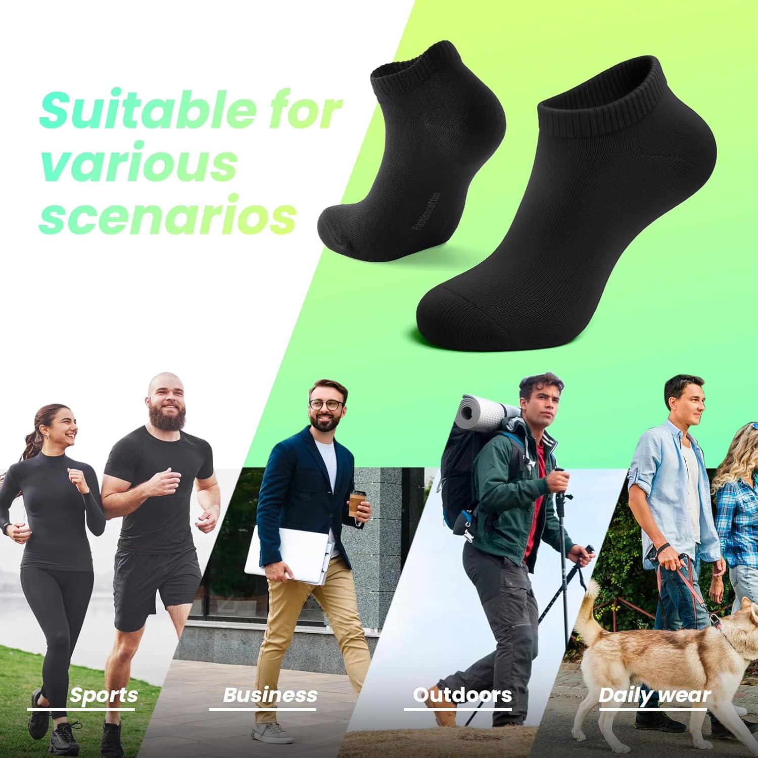 Thumbnail 6 de TIBISI trainer socks multipack (pack of 10) – breathable low-cut running and walking socks in white, black and grey