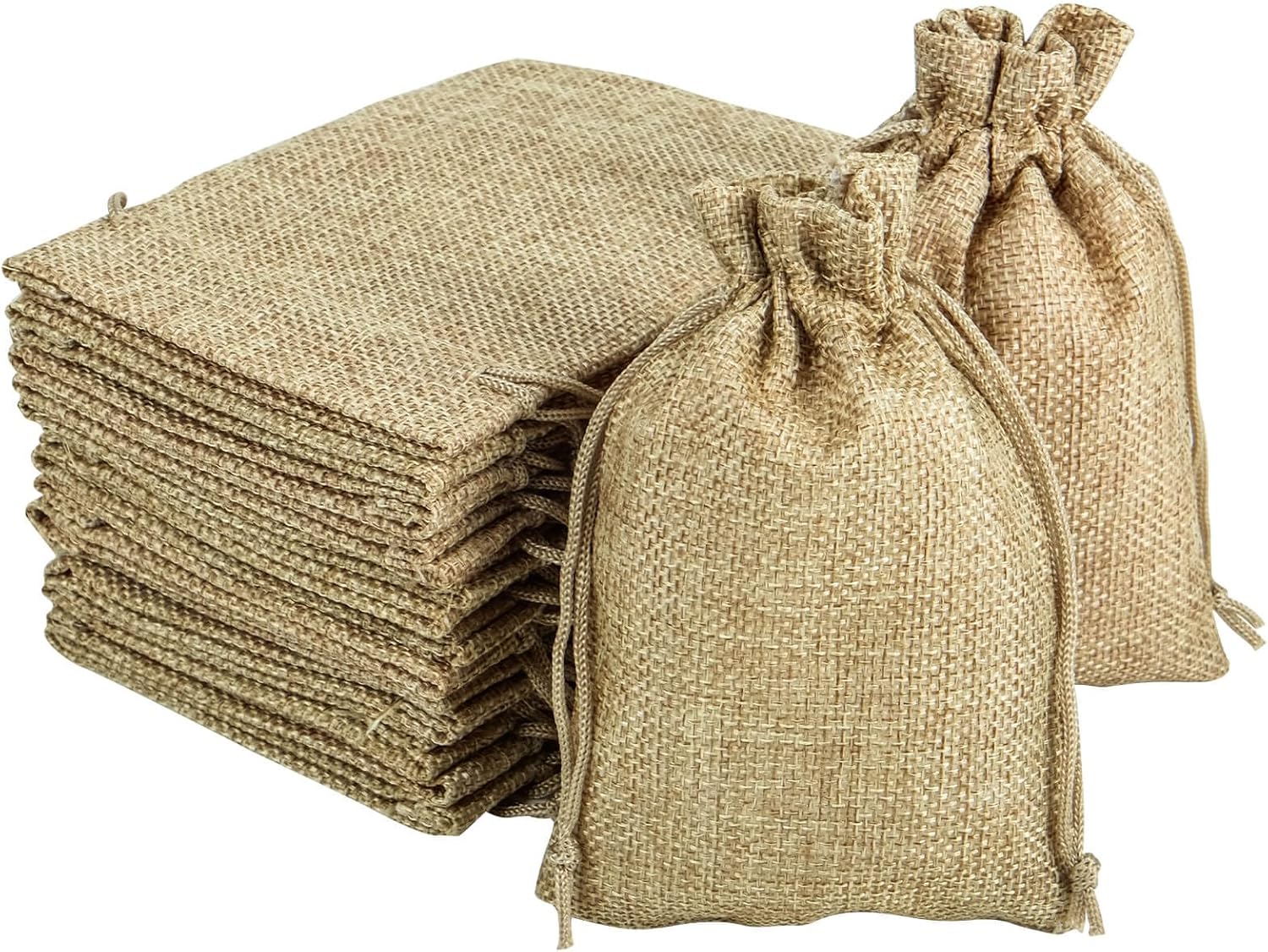 Detalle de Sachets en toile de jute 10x14 cm, lot de 30 dragées – Pochon cadeau naturel