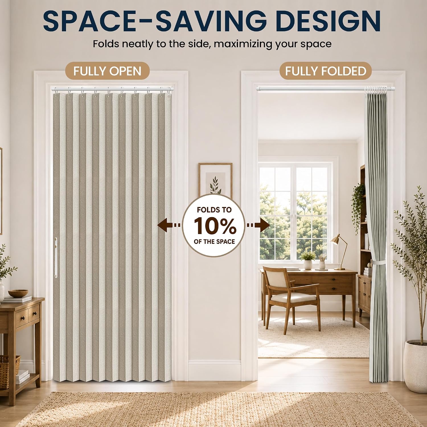 Detalle de AJAZZ 100% Blackout Magnetic Door Curtain (42" W x 78" L, 1 Panel) — Cream White