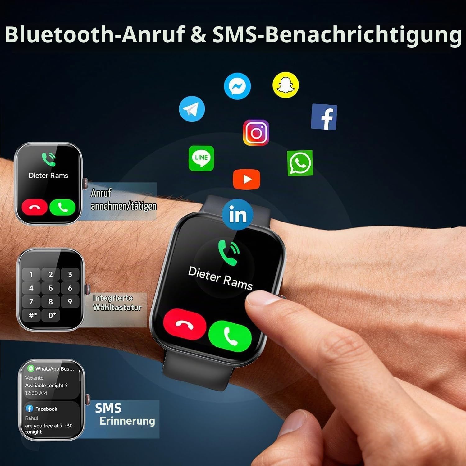 Detalle de uaue Smartwatch Herren – 1,91" AMOLED mit Alexa, Telefonfunktion und Gesundheits-Tracking