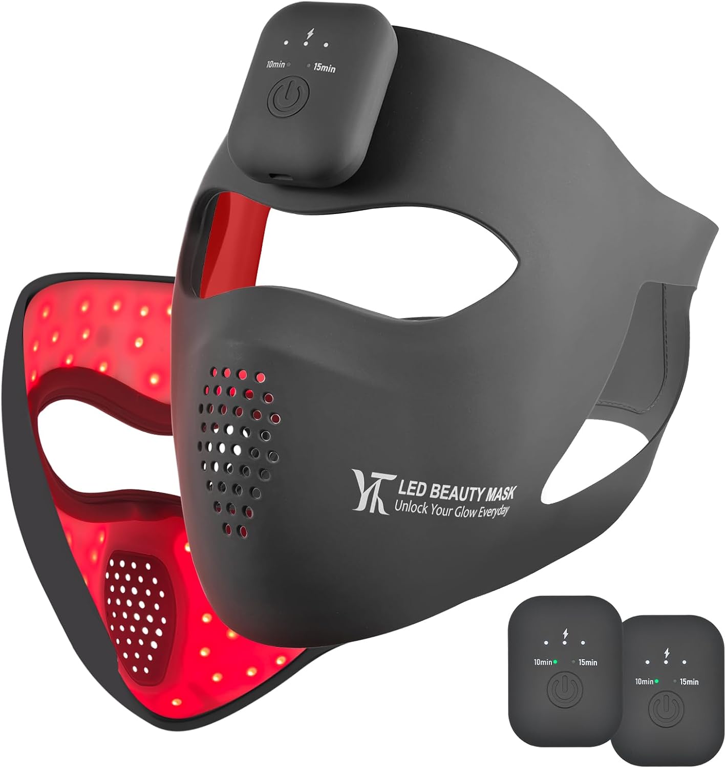 Detalle de YK oliron RLTM-4DMAG-RBV1 Cordless LED Face Mask, Two Light Modes, Grey
