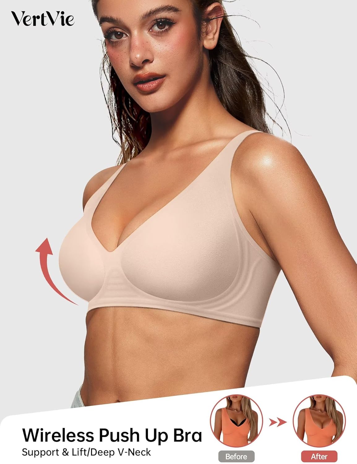 Thumbnail 1 de Vertvie Jelly Wireless Push Up Plunge Seamless T-Shirt Bra (No Underwire)