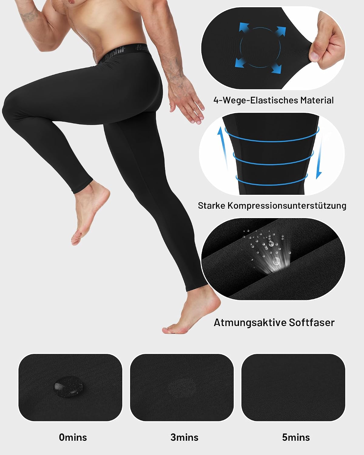Thumbnail 2 de Runhit 1/3er Pack Kompressionshose Herren – lange Sportleggings mit schnelltrocknendem Funktionsmaterial