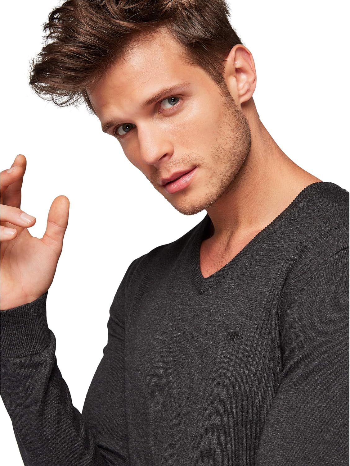 Detalle de TOM TAILOR Herren-Strickpullover mit V-Ausschnitt aus Baumwolle