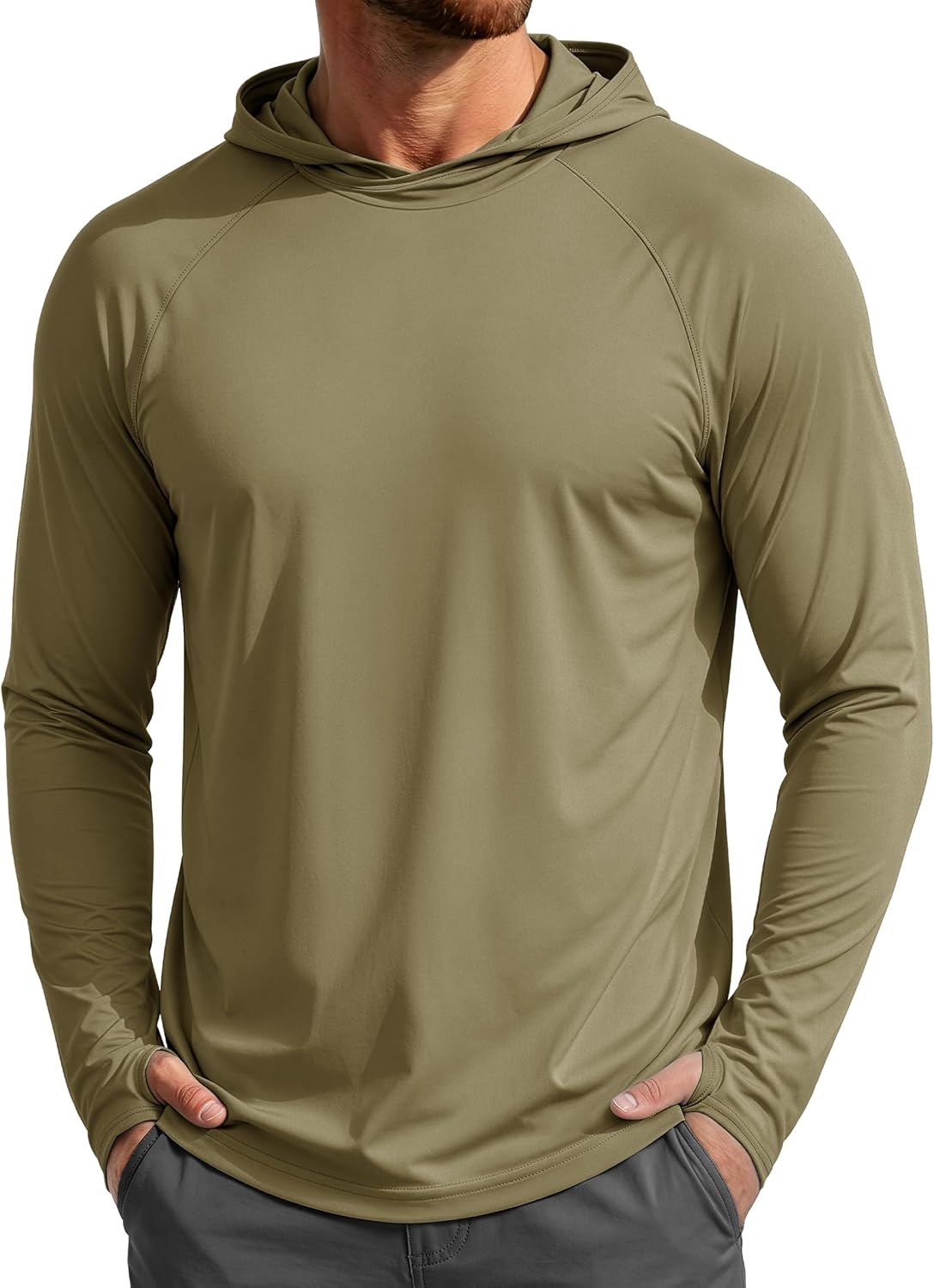 Detalle de MAGCOMSEN Men's Sun Protection UPF 50+ Running Top with Hood, Lightweight Quick-Dry Long Sleeve