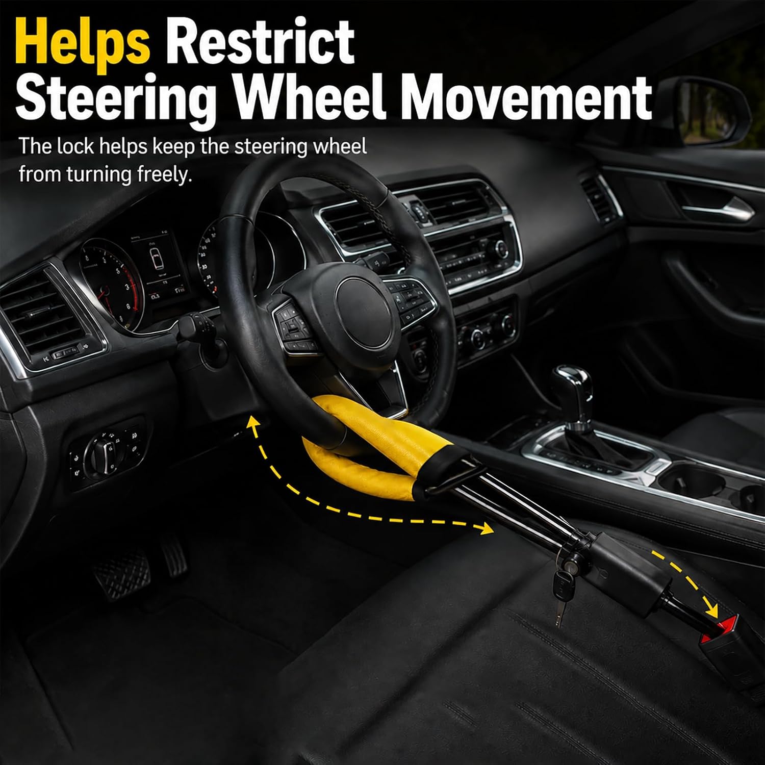 Thumbnail 3 de Steering Wheel Lock Anti Theft Device – Heavy Duty Cable Lock (Universal Fit)
