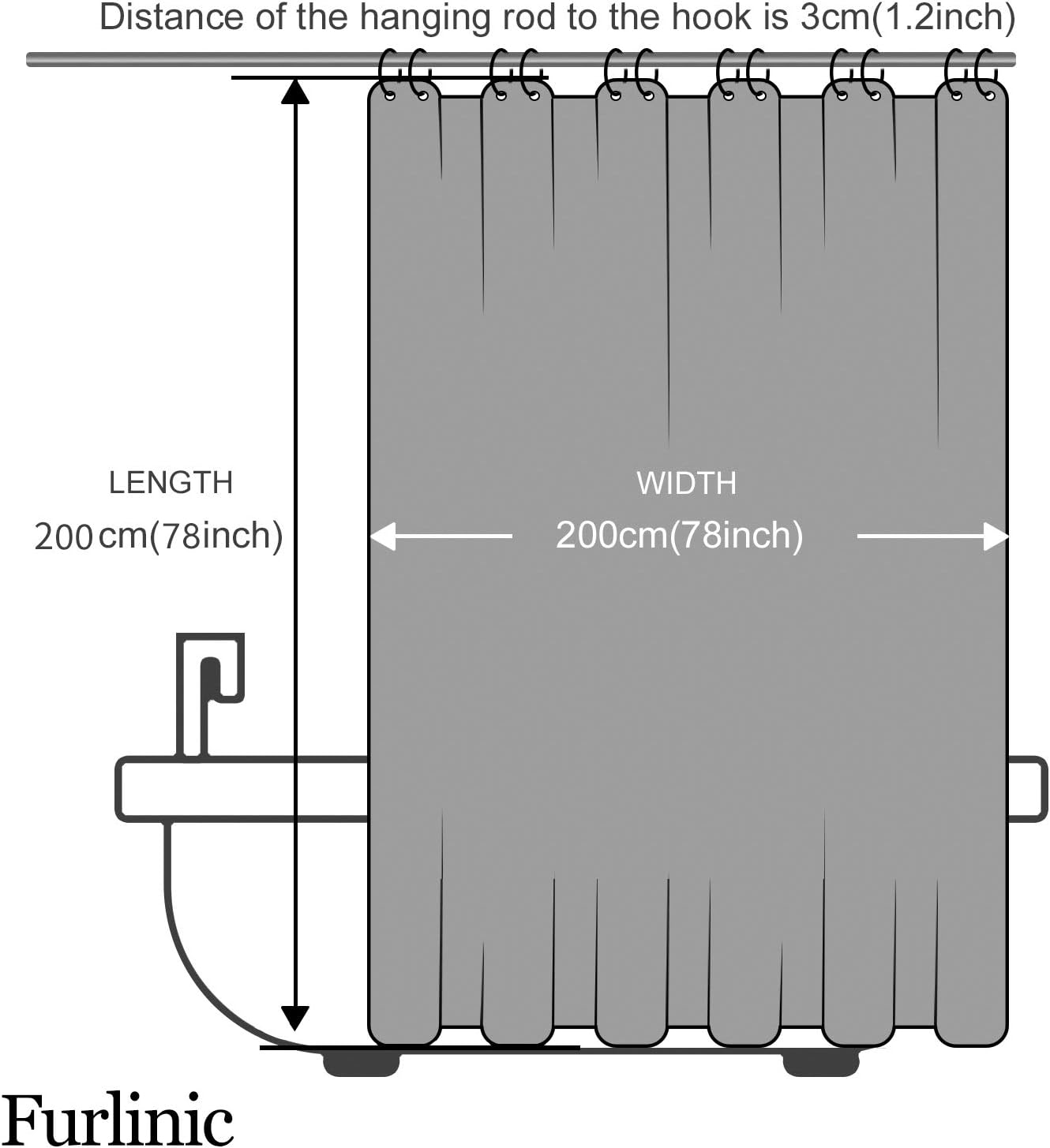 Detalle de Furlinic Tenda Doccia Antimuffa in Poliestere 200x200 cm – Blu, 12 ganci, impermeabile e lavabile