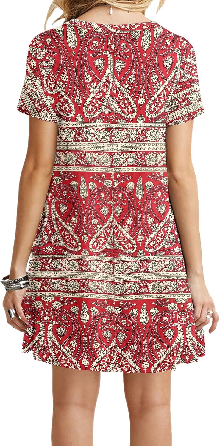 Detalle de MOLERANI Damen Sommerkleid – Casual T-Shirt Kurzarm, lockerer Swing-Schnitt, Strand- und Freizeitkleid