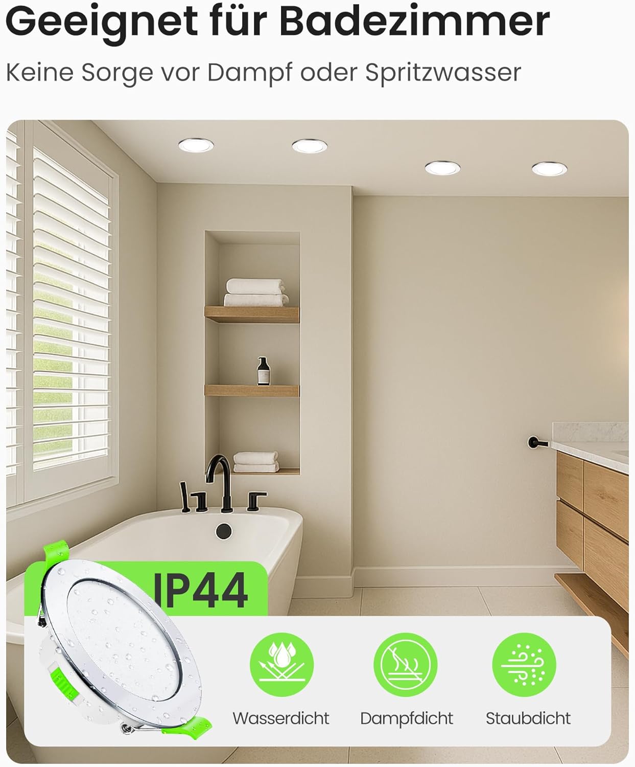 Thumbnail 5 de ALUSSO LED Einbaustrahler 230V Dimmbar – 68 mm, 7W, IP44, 6er Set (Warmweiß/Neutralweiß/Kaltweiß), Chrom