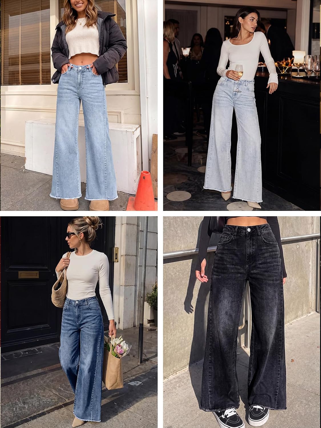 Detalle 2 de Trendy Queen Women’s Wide Leg Jeans with Relaxed Loose Straight Fit & Raw Hem