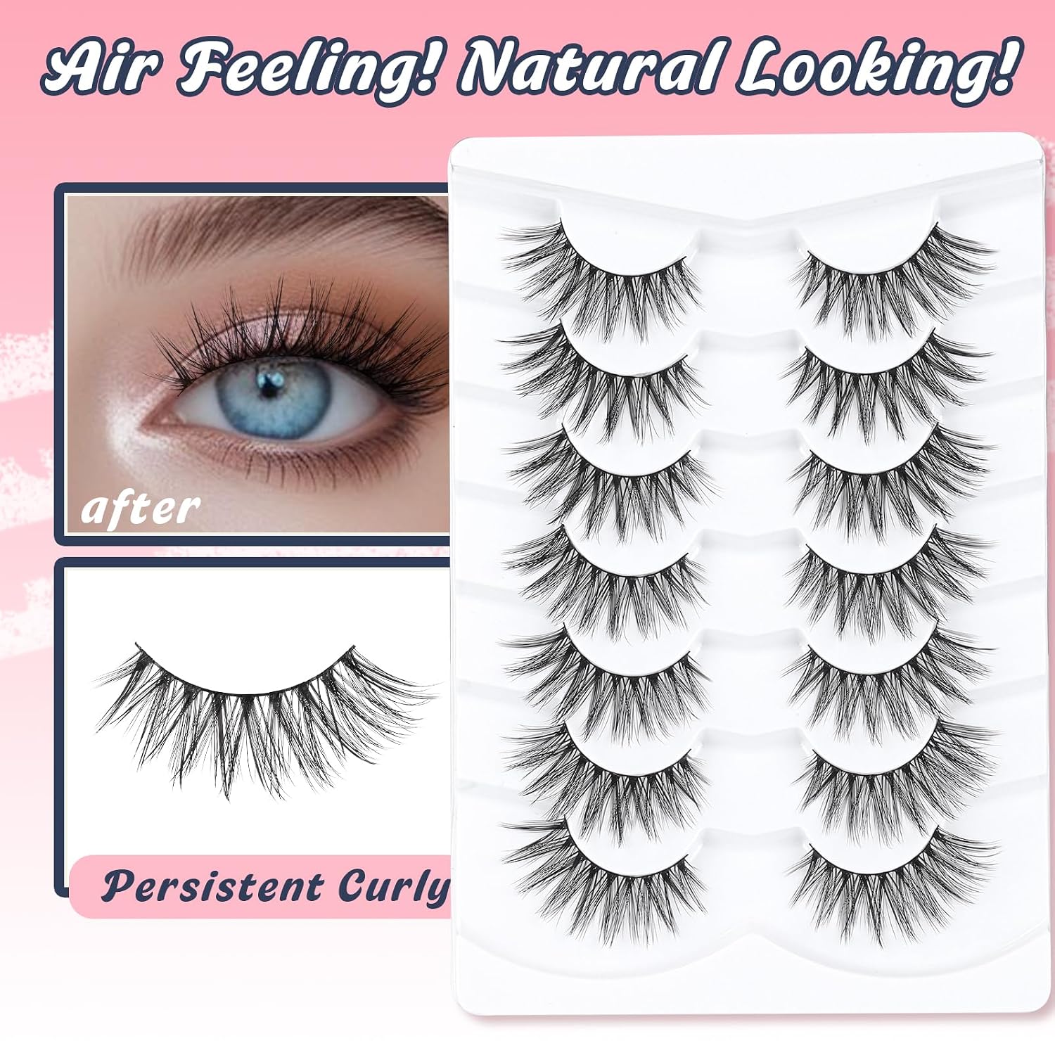Detalle 2 de Siligli Fluffy Cat Eye False Eyelashes, 7 Pairs, Wispy C Curl