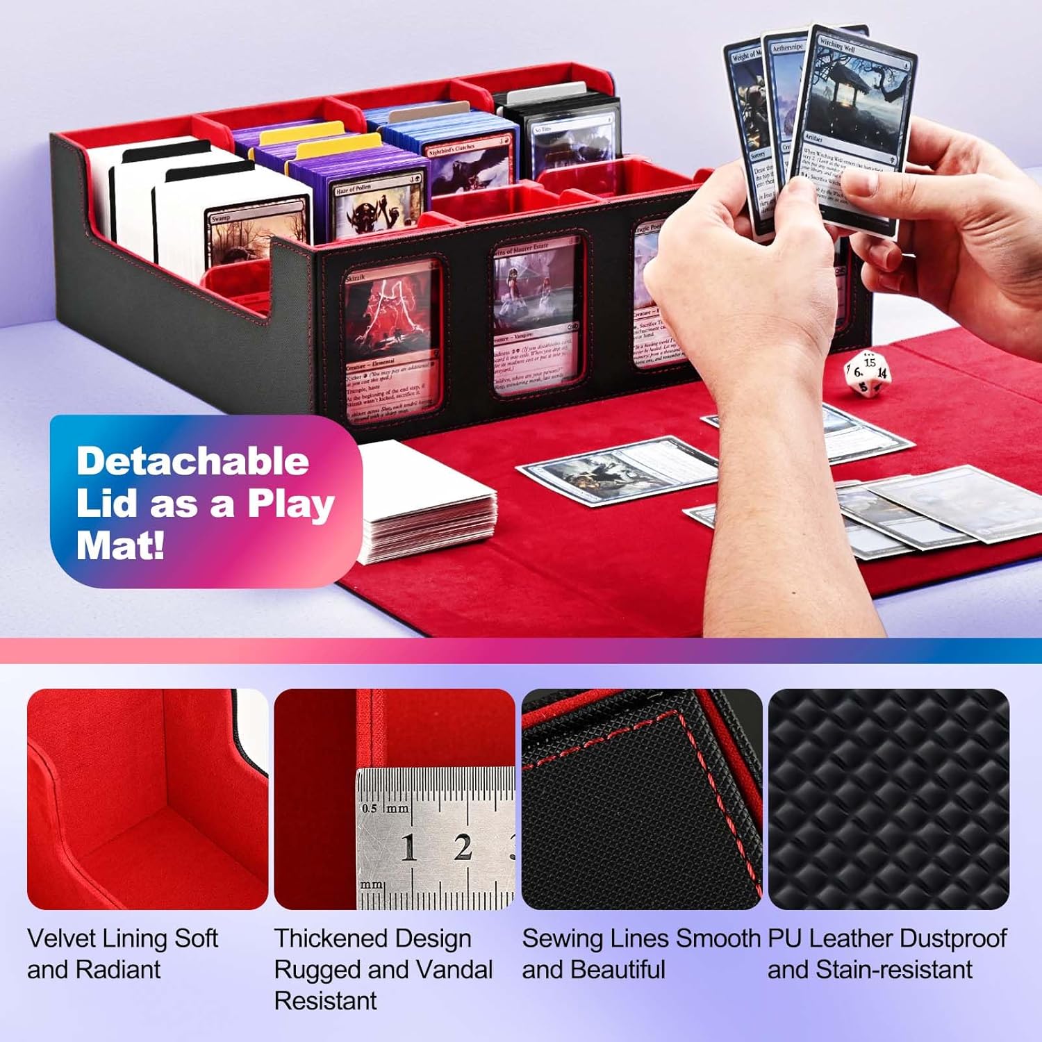Thumbnail 4 de UAONO Trading Card Storage Box for Commander Display (Black & Red) – 2400+ MTG Deck Box with 4 Top Loader