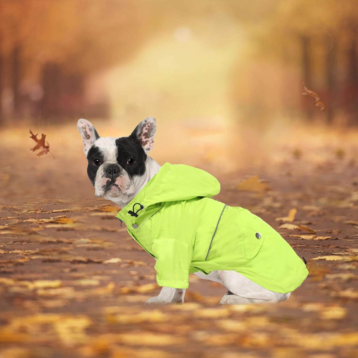 Thumbnail 1 de Morezi Dog Zip-Up Raincoat with Removable Hood and Reflective Buttons (Light Green) – Rain/water resistant for small to medium dogs