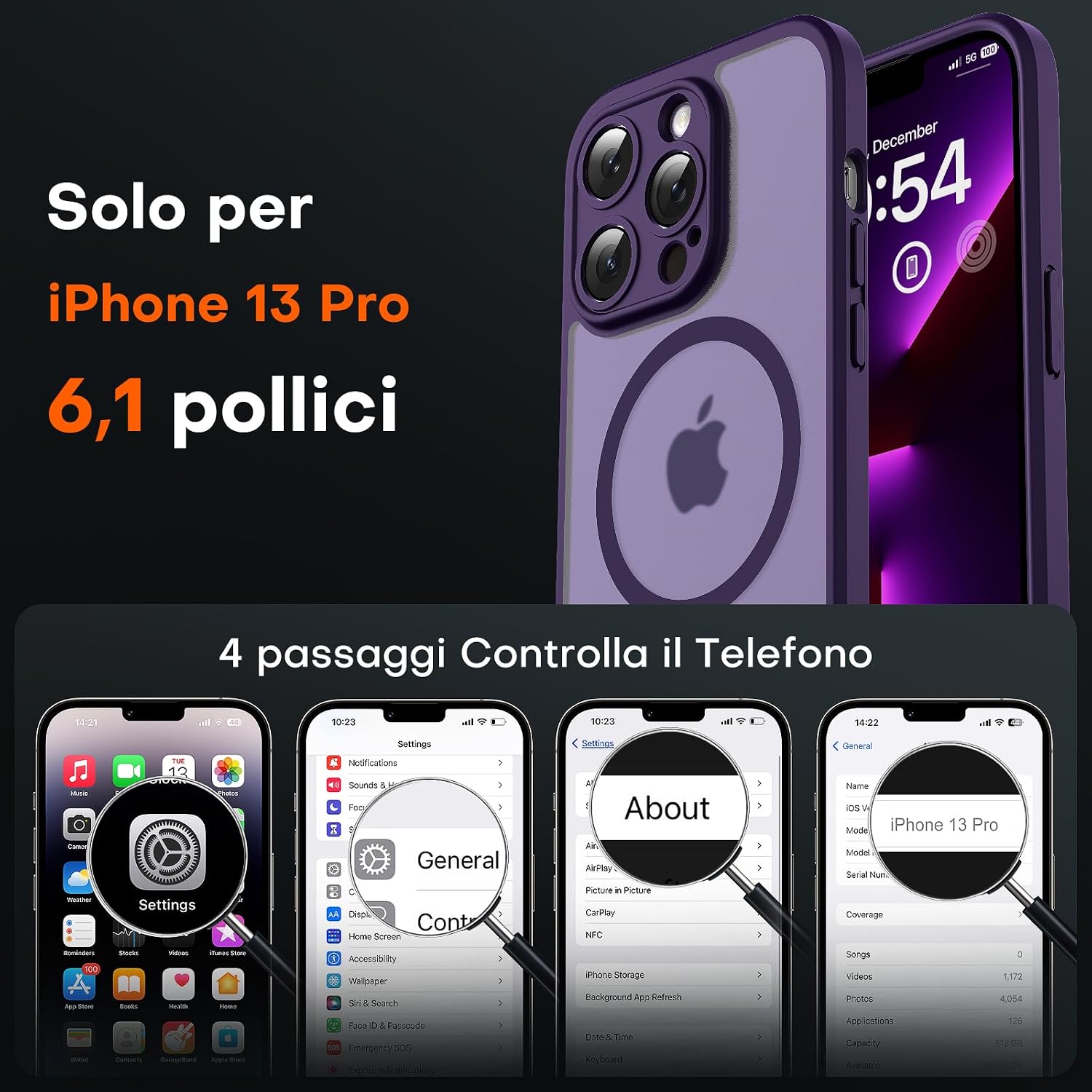 Detalle 2 de TOCOL Cover Magnetica iPhone 13 Pro 6,1" Viola