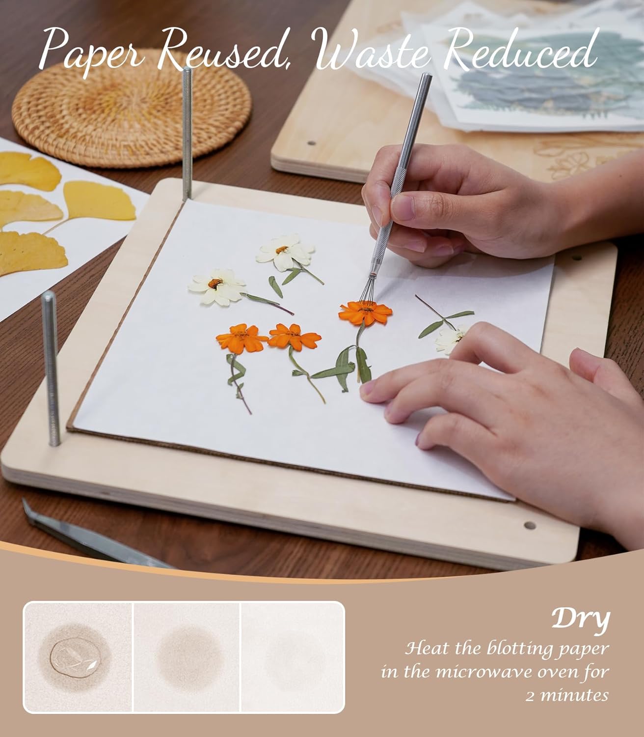 Detalle de Wakhow Flower Press Kit (11" x 11") – Large Wooden Flower Presser for DIY Bouquet Preservation