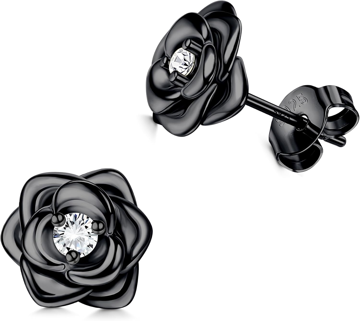 Detalle de JeweBella Kleine Rosen Ohrstecker aus 925 Silber (Hypoallergen) mit 5A+ Zirkonia