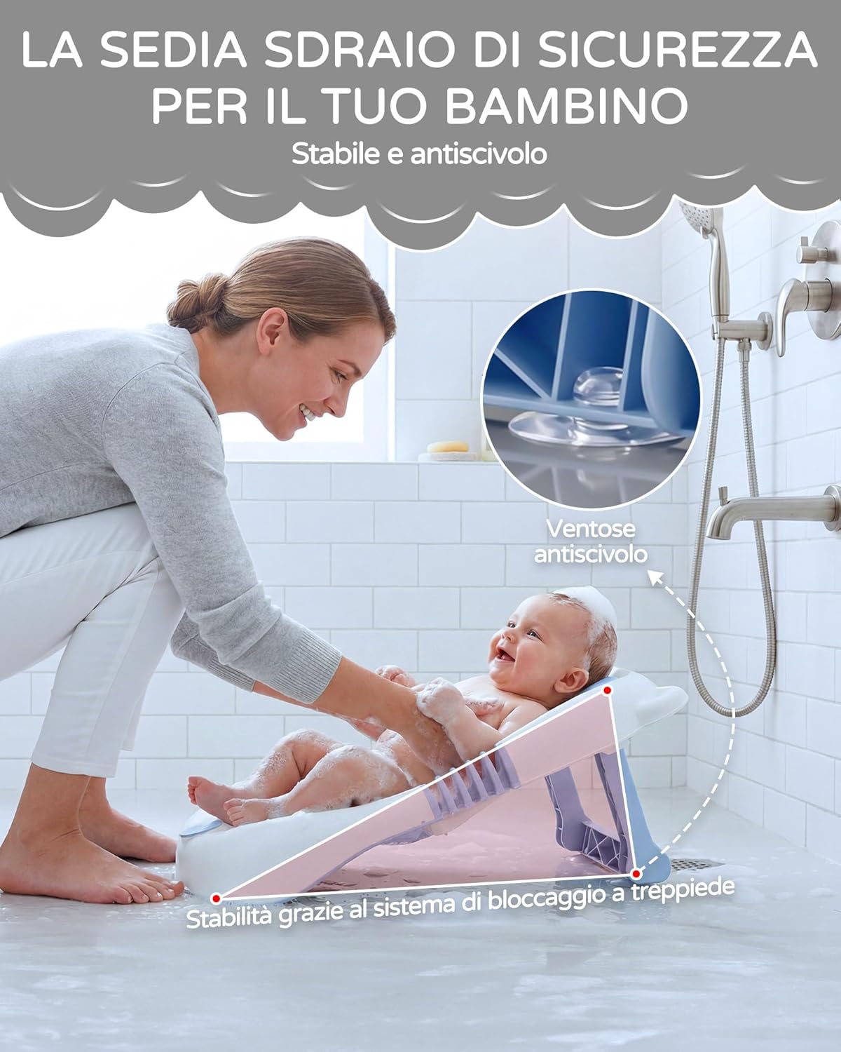 Thumbnail 3 de Vaschetta da bagno pieghevole SANEWE per neonato 0-6 mesi con supporto, sedile antiscivolo e ventose