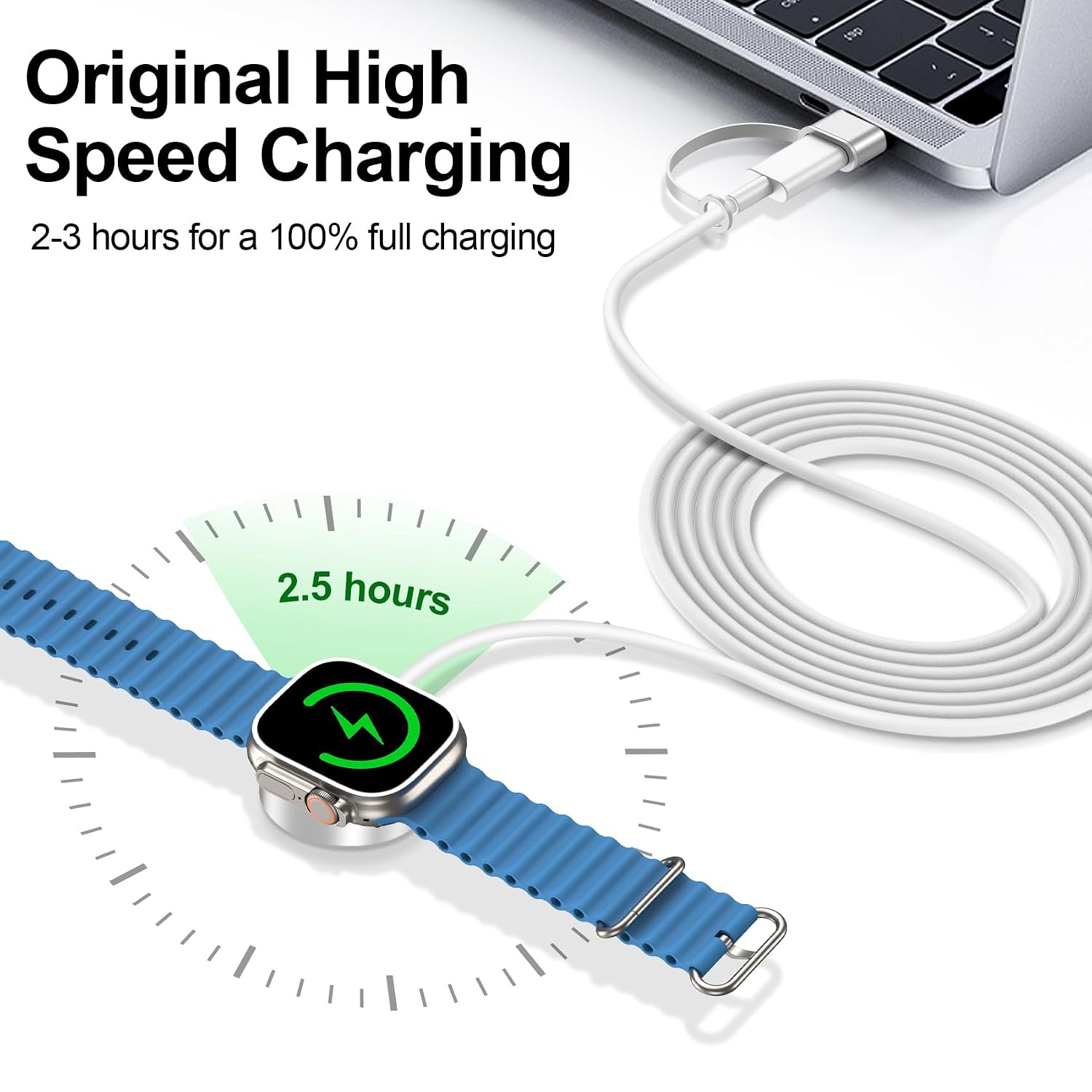Detalle de toaksi A2255 Apple Watch Magnetic Charging Cable, USB-A/USB-C, 4.9 ft