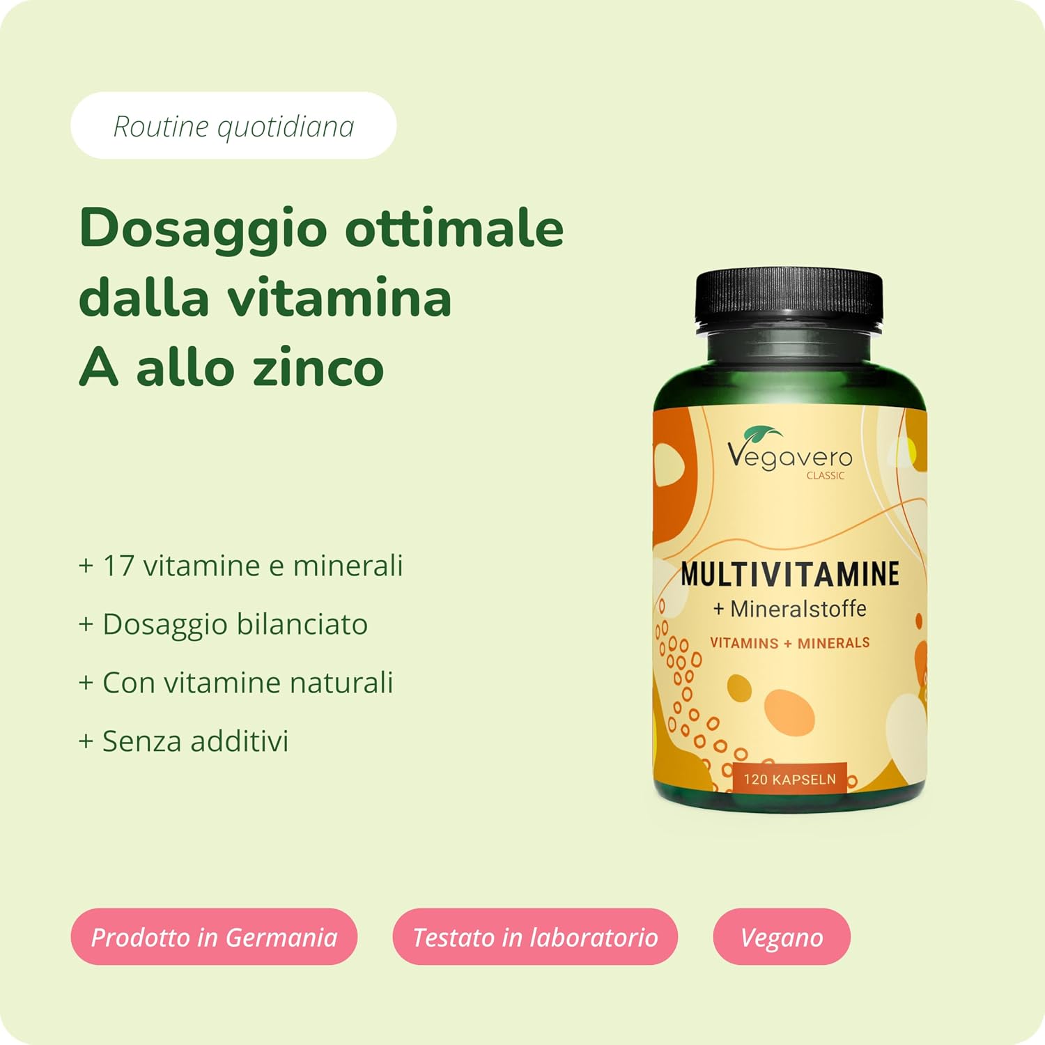 Detalle de MULTIVITAMINICO Multiminerale Vegavero® – Senza additivi, vegan e di qualità tedesca