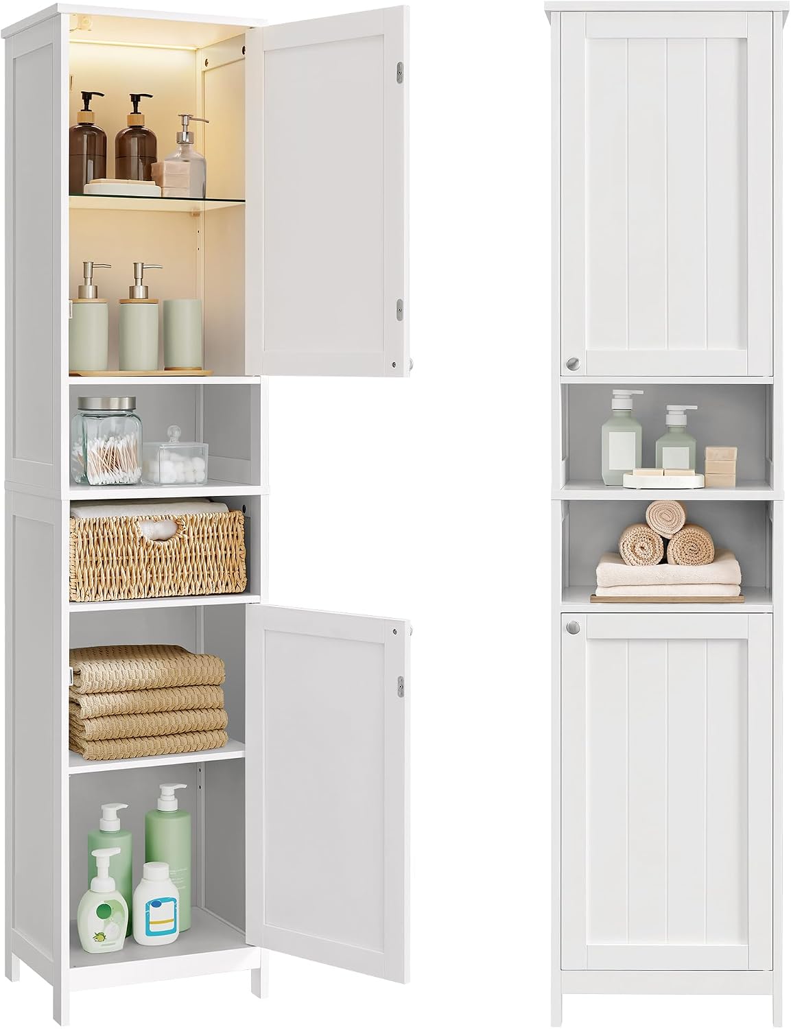 Detalle de VASAGLE Mobile da Bagno con Luce BBC766WH03 — Mobiletto salvaspazio con ripiani regolabili