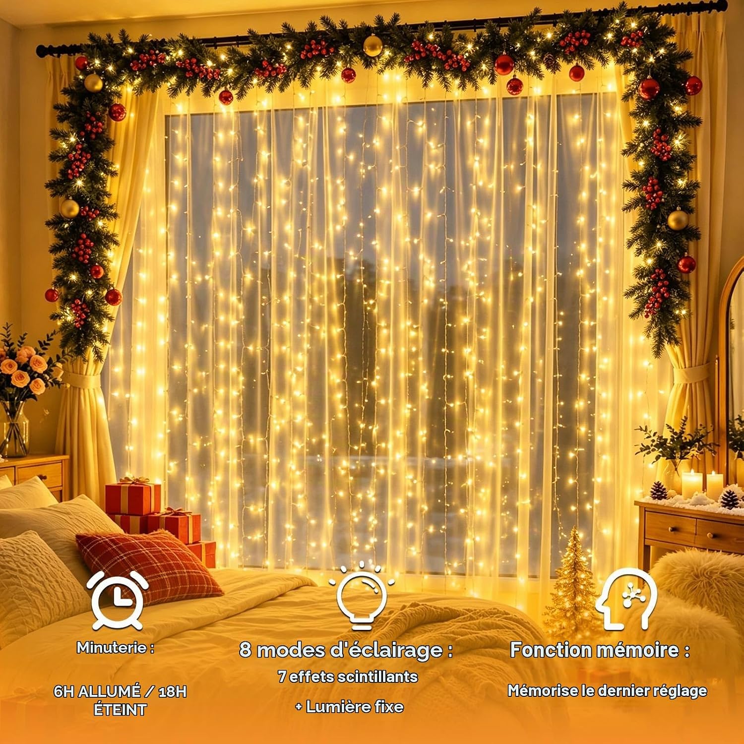 Detalle de Lichtfam LF-EU300DN lichtgordijn 3 x 3 m met 300 warmwitte leds
