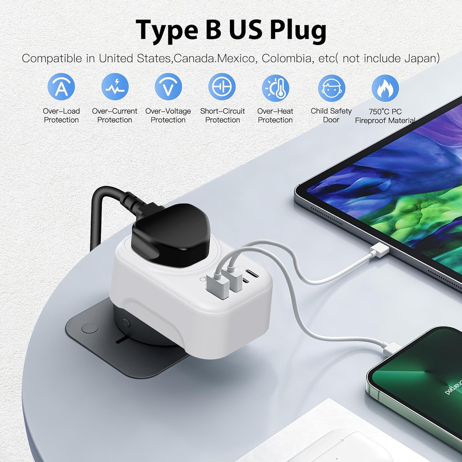 Thumbnail 4 de AUNNO UK to US Plug Adaptor (Type B) with 20W Charging and 4 USB Ports
