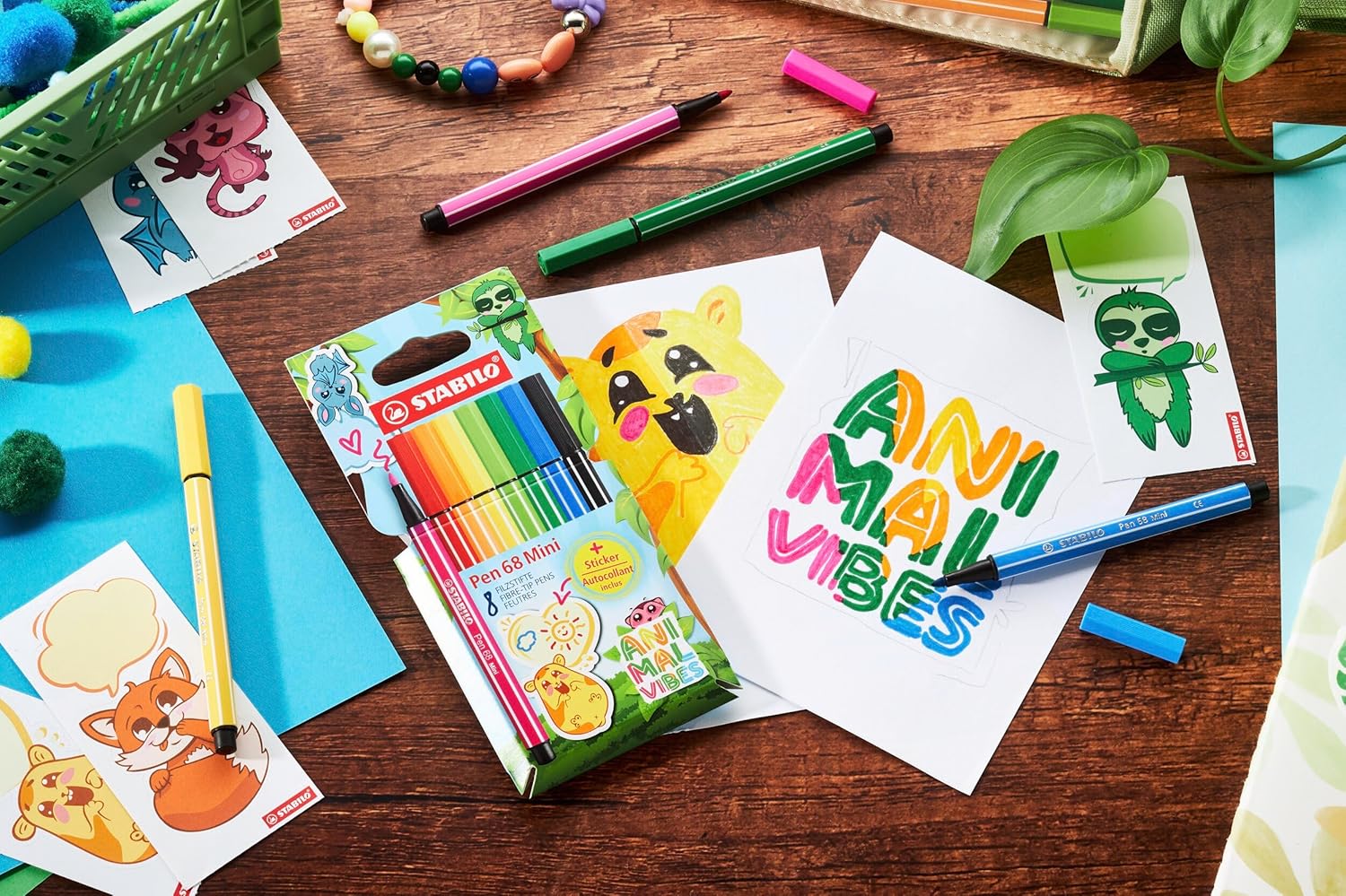 Detalle de STABILO Premium-Filzstift Pen 68 Mini Animal Vibes 8er Pack – 8 Farben