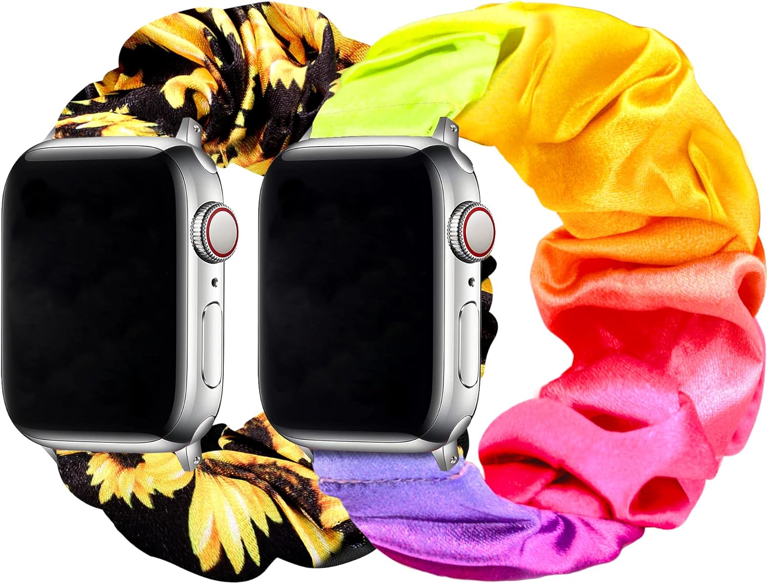 Detalle de Meideli 2 Pack Pattern Printed Fabric Wristband for Apple Watch — Scrunchie Elastic Strap