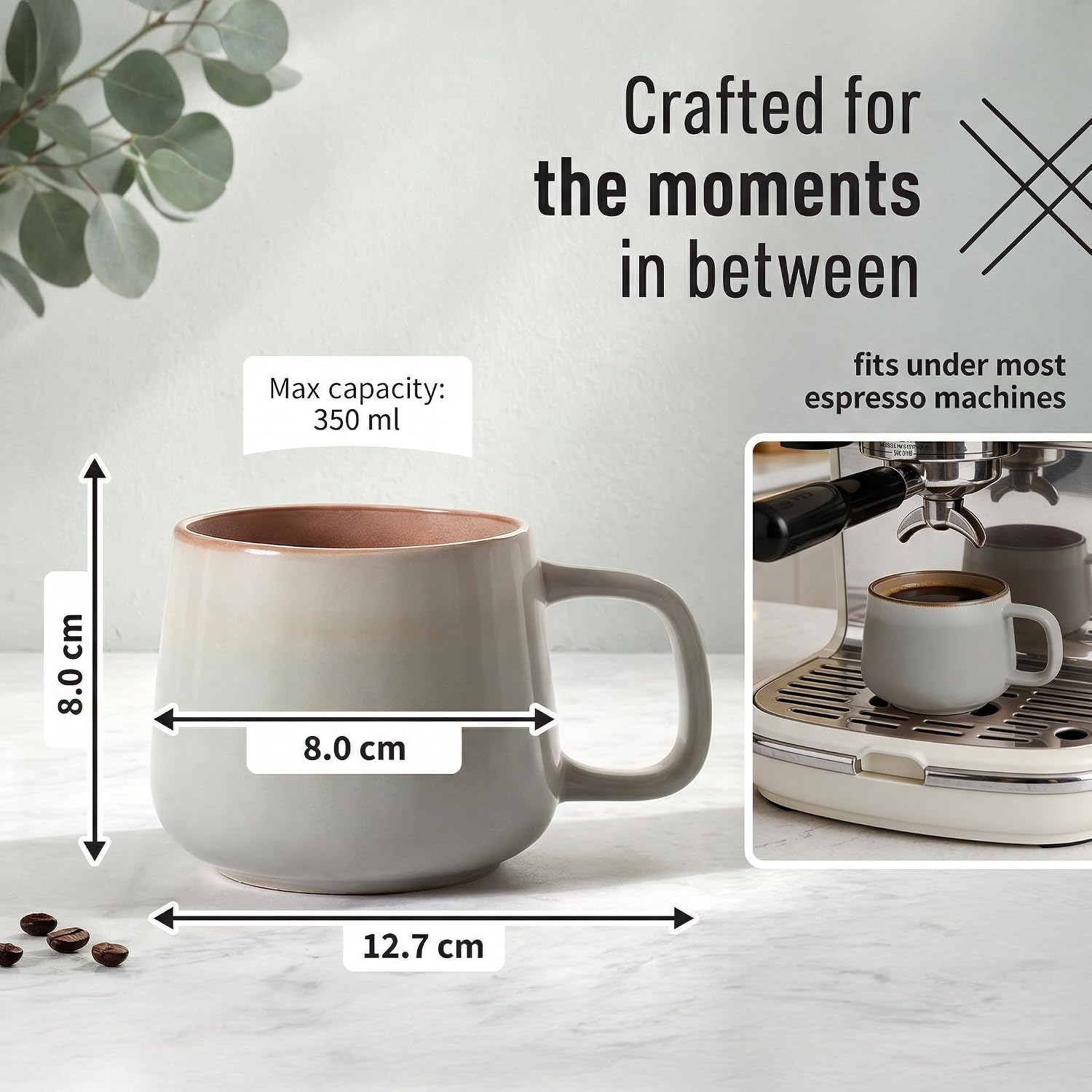 Detalle 2 de Ava Nord Ceramic Coffee Mugs Set of 4 | 340 ml Stoneware, Lead‑Free & Microwave Safe