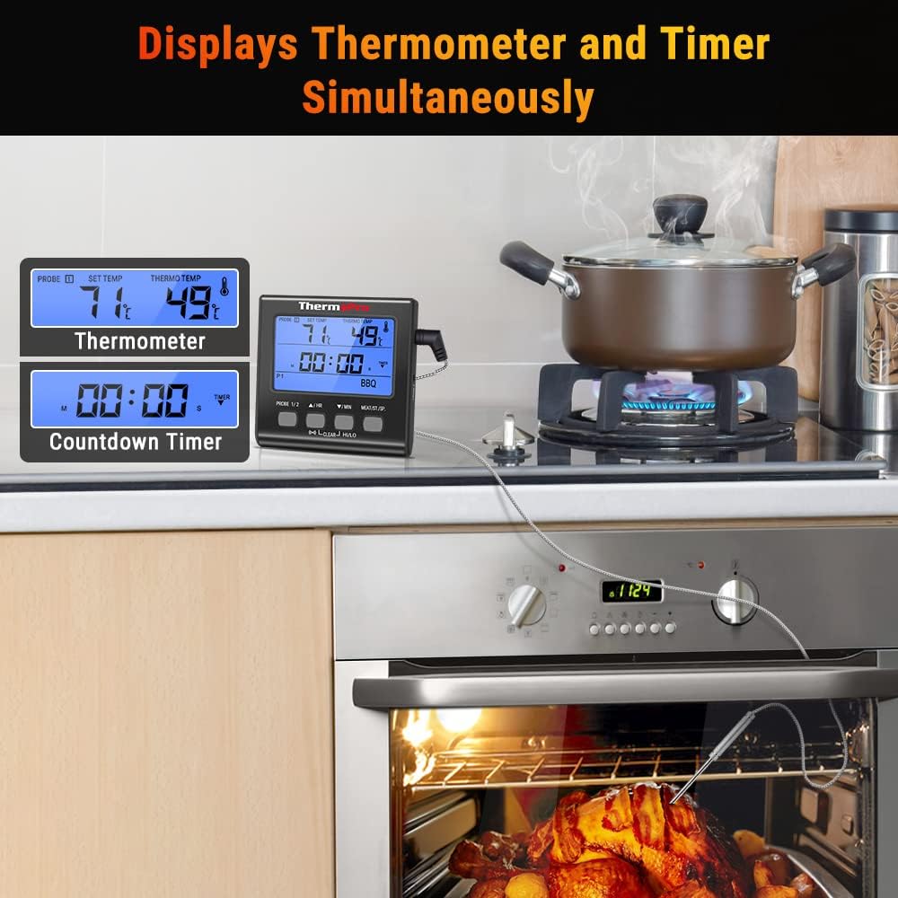 Thumbnail 4 de ThermoPro Fleischthermometer Digital – Grill-Thermometer mit zwei Edelstahlsonden und blau beleuchteter Anzeige